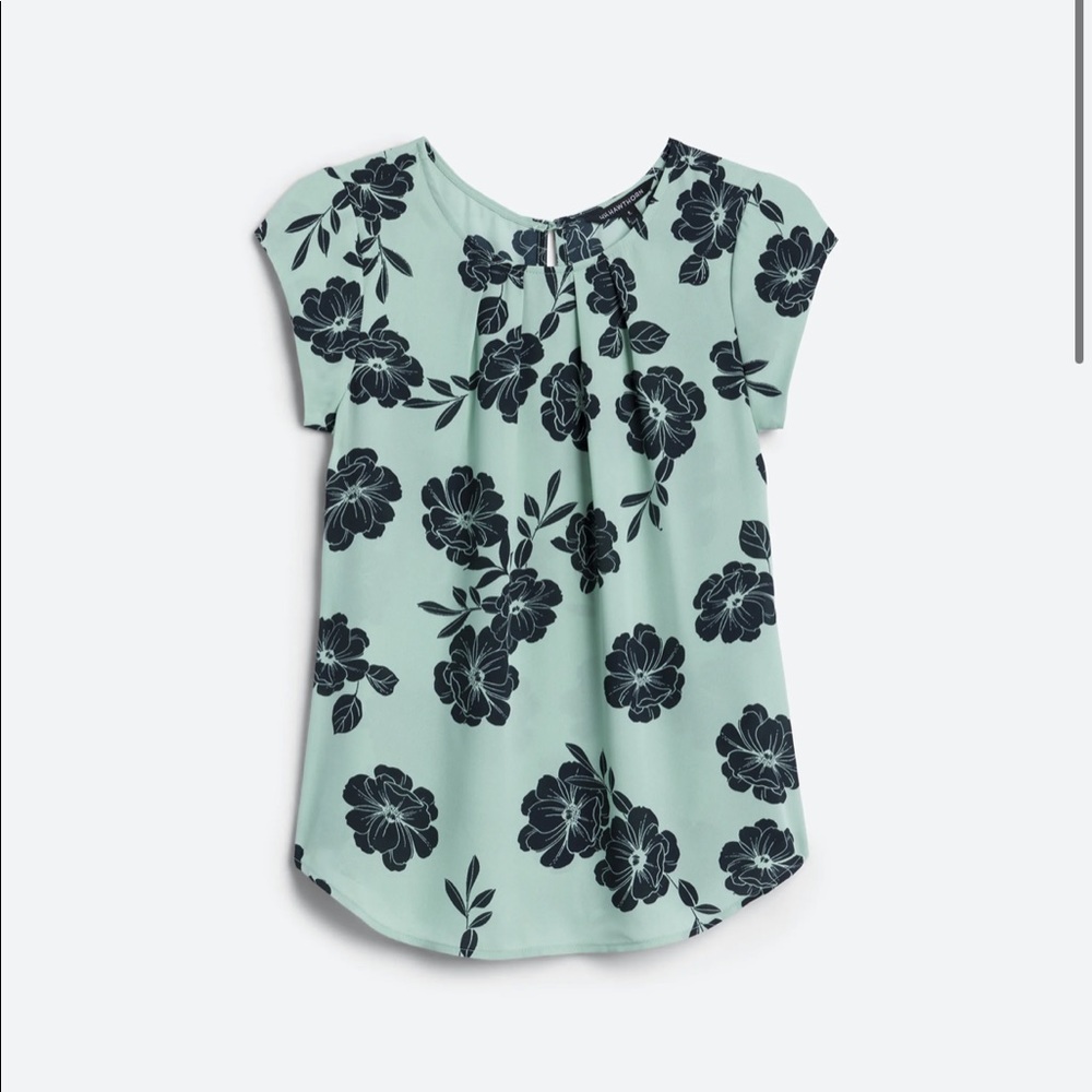 41 HAWTHORN PLEAT FRONT SEAFOAM GREEN AND BLACK FLORAL BLOUSE